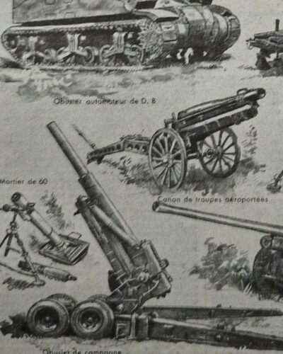Artillerie, deux planches historiques originales 1948