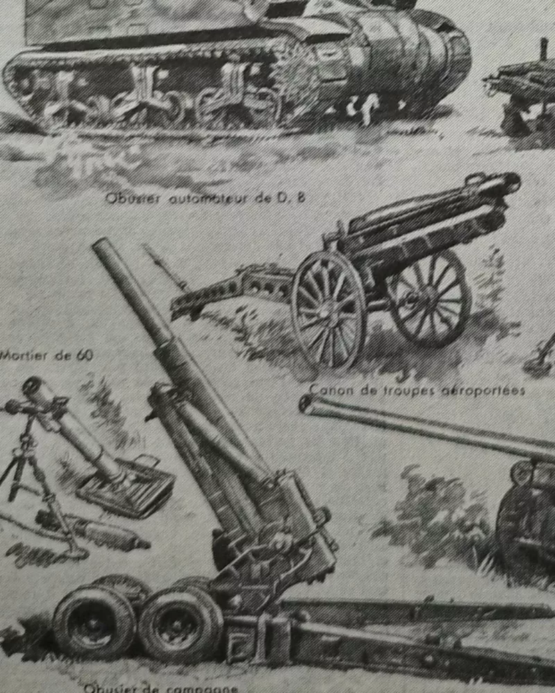 Artillerie, deux planches historiques originales 1948 – verso encadré en décoration murale