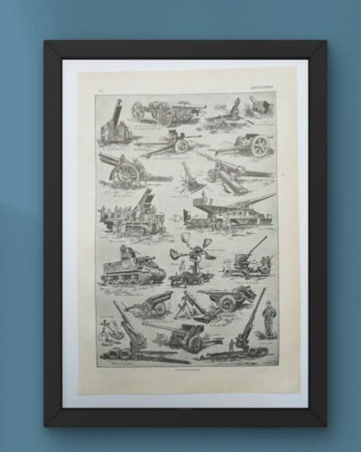 Artillerie, deux planches historiques originales 1948