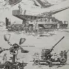 Artillerie, deux planches historiques originales 1948 – verso encadré en décoration murale