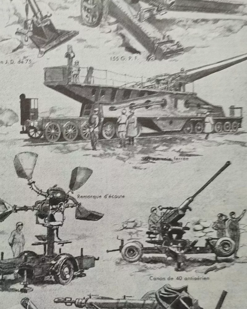 Artillerie, deux planches historiques originales 1948 – verso encadré en décoration murale
