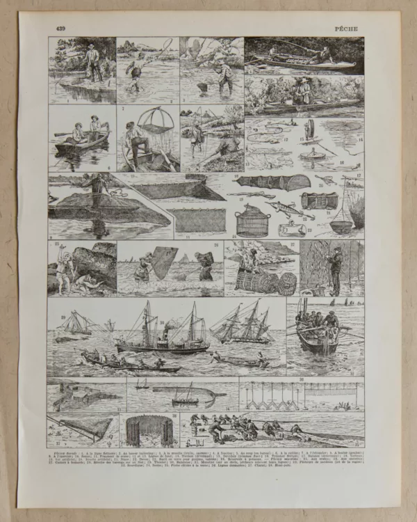peche Pêche, planche encyclopédique originale 1930