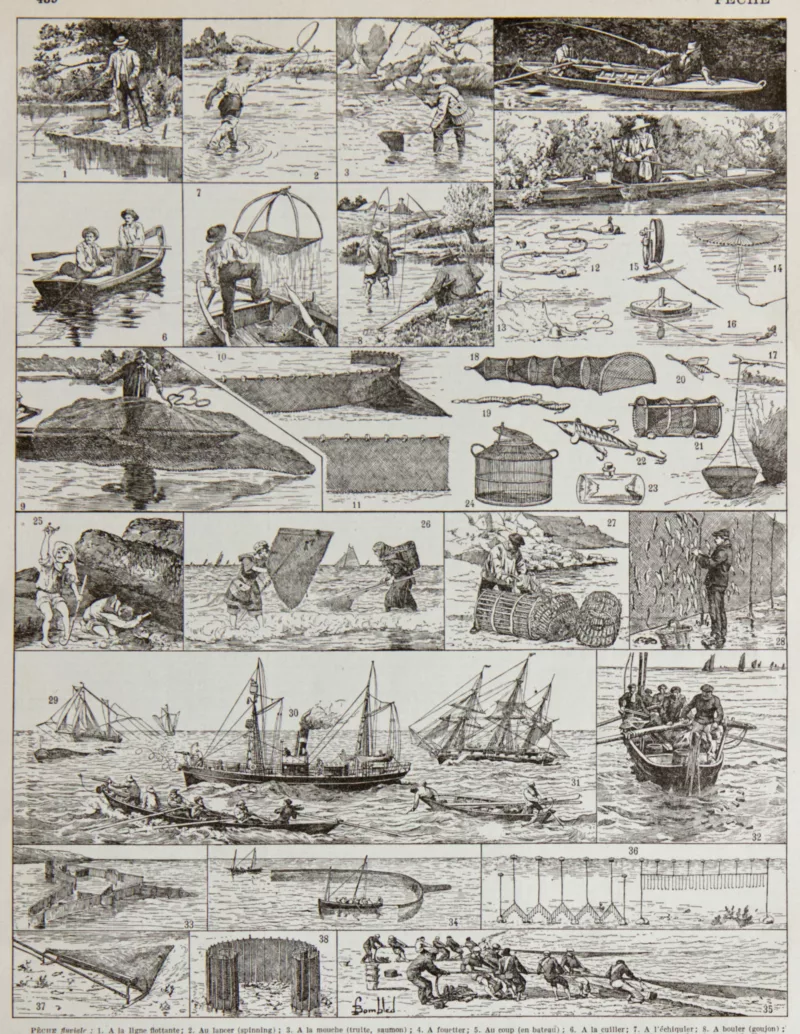 peche Pêche, planche encyclopédique originale 1930