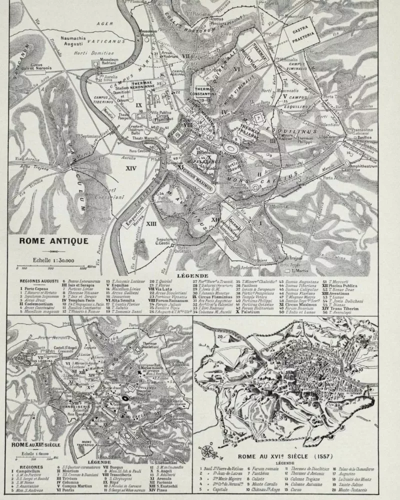 Rome antique, médiévale et Renaissance, plans historiques 1930 – planche ancienne entière