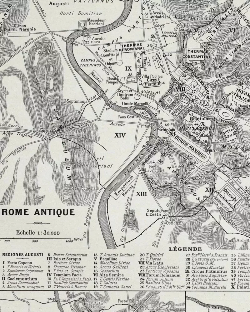 Rome antique, médiévale et Renaissance, plans historiques 1930 – détail de la planche ancienne