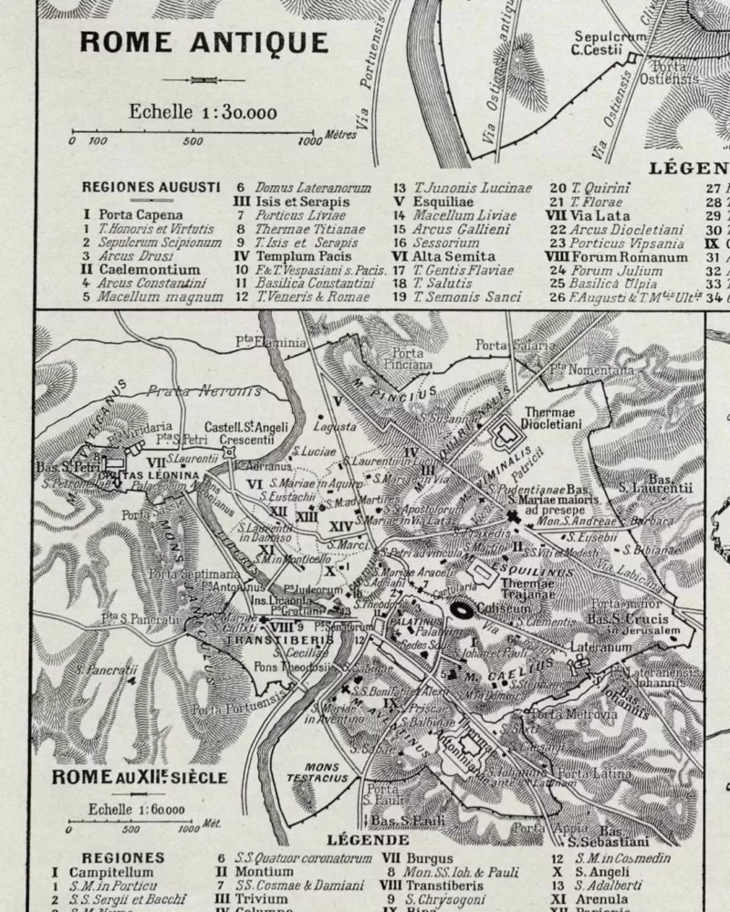 Rome antique, médiévale et Renaissance, plans historiques 1930 – détail de la planche ancienne