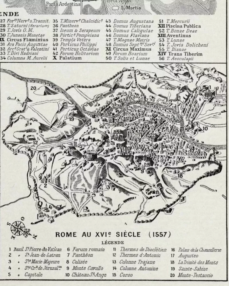 Rome antique, médiévale et Renaissance, plans historiques 1930 – détail de la planche ancienne