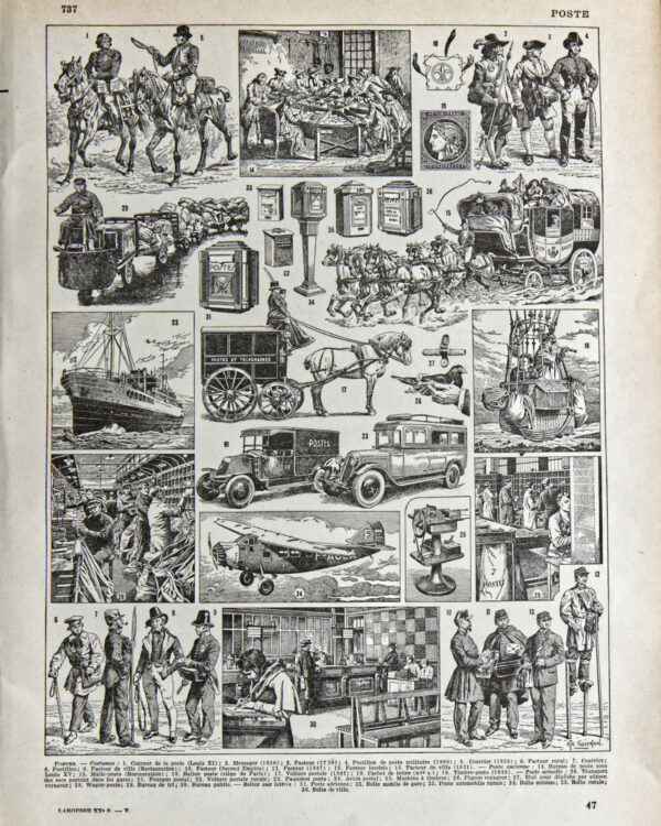 La Poste, métiers et histoire postale, planche originale 1932
