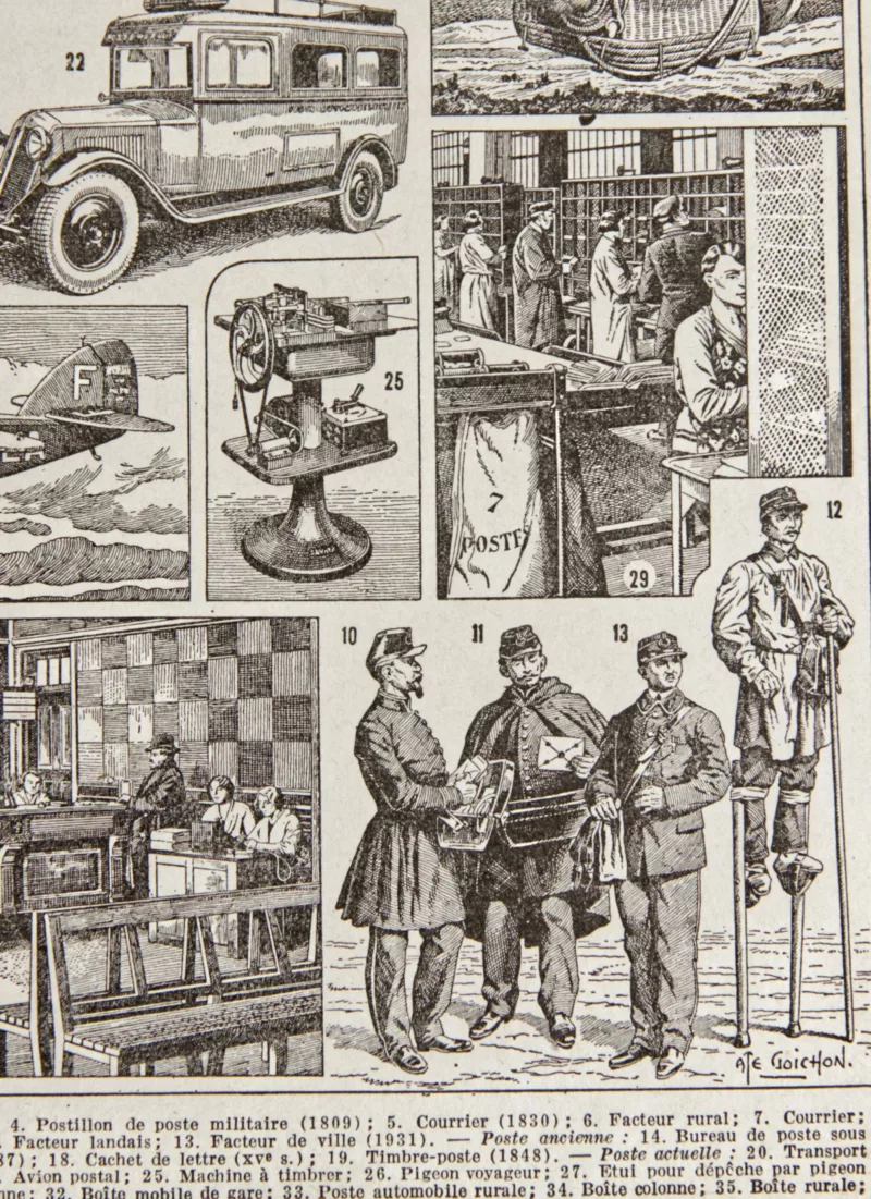 La Poste, métiers et histoire postale, planche originale 1932