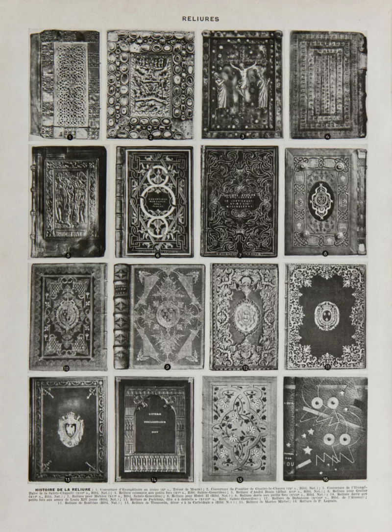 Reliures d’art, planche encyclopédique originale 1932
