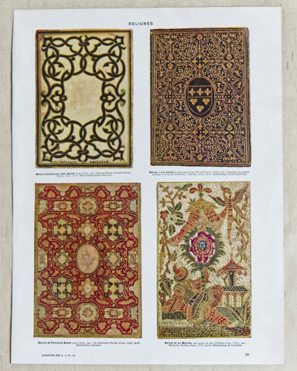 Reliures d’art, planche encyclopédique originale 1932