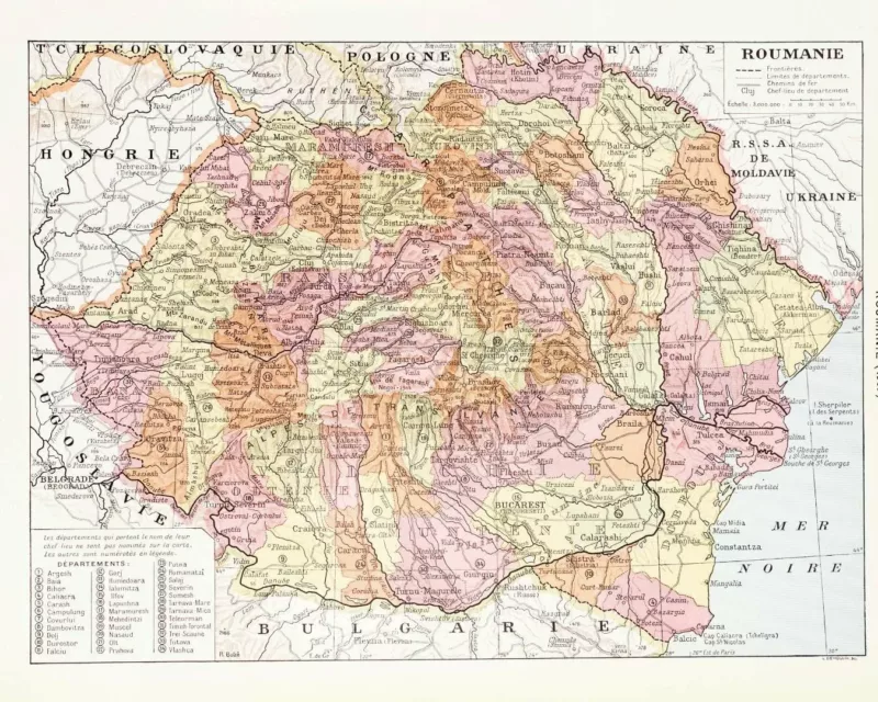 Grande Roumanie, carte mise à jour en 1939, planche édition 1930 – planche ancienne entière