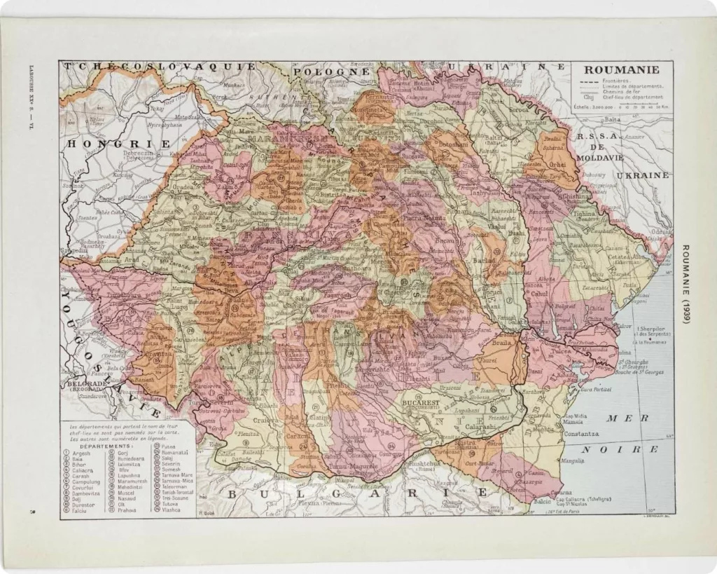 Grande Roumanie, carte mise à jour en 1939, planche édition 1930