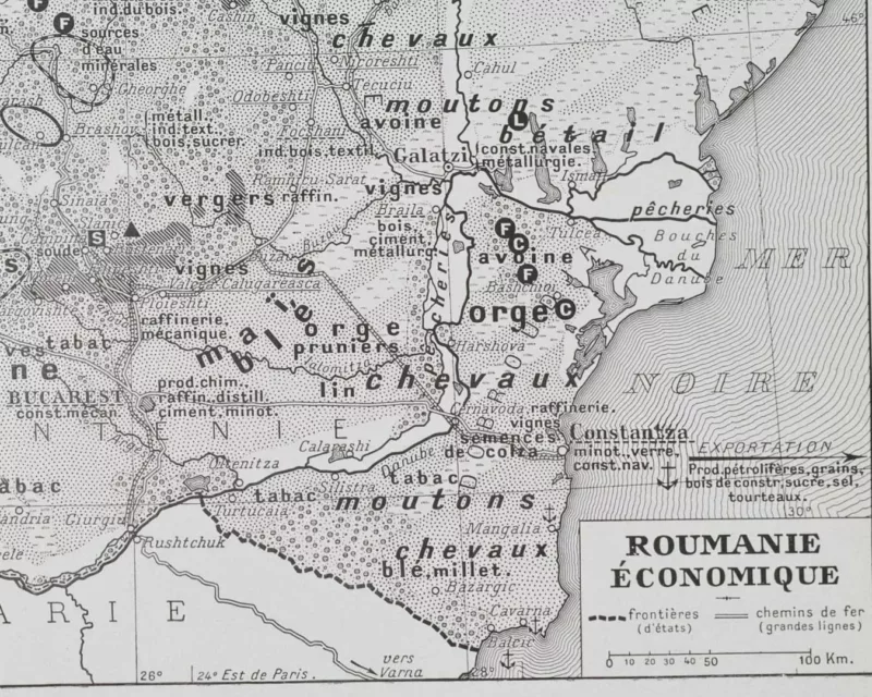 Grande Roumanie, carte mise à jour en 1939, planche édition 1930 – verso encadré en décoration murale