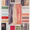 Soieries, 22 tissus en couleurs et fabrication de la soie, planche 1930 – planche ancienne entière