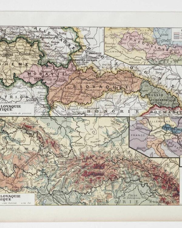 Tchécoslovaquie, carte mise à jour en 1939, planche édition 1930