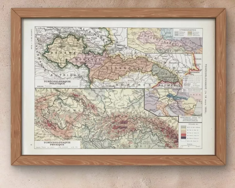 Tchécoslovaquie, carte mise à jour en 1939, planche édition 1930 – détail de la planche ancienne