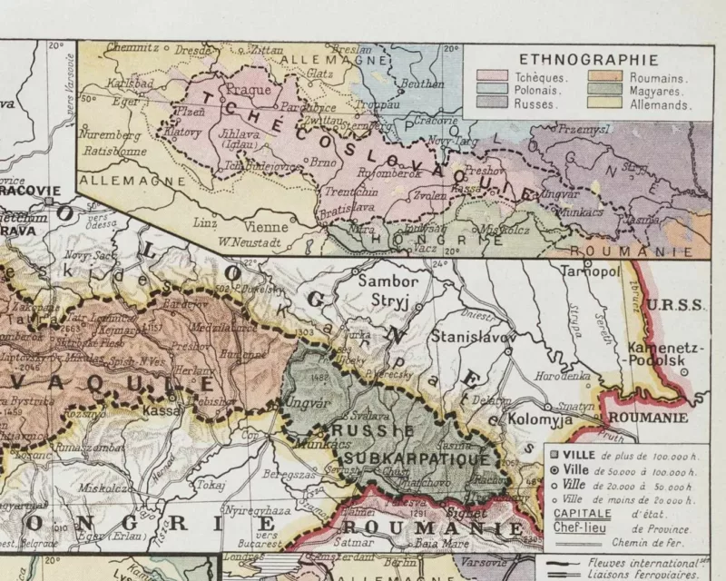 Tchécoslovaquie, carte mise à jour en 1939, planche édition 1930 – détail de la planche ancienne
