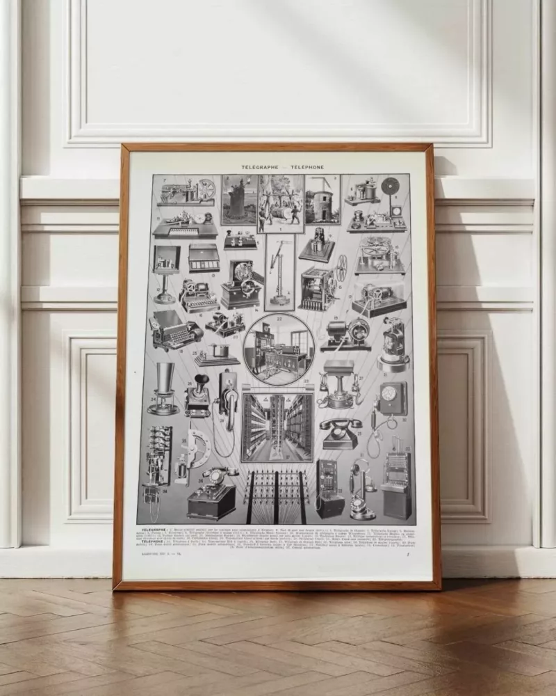 telegraphe-a12.jpg Télégraphe, téléphone et TSF, de Chappe à Marconi, 1930 – planche encadrée en décoration murale