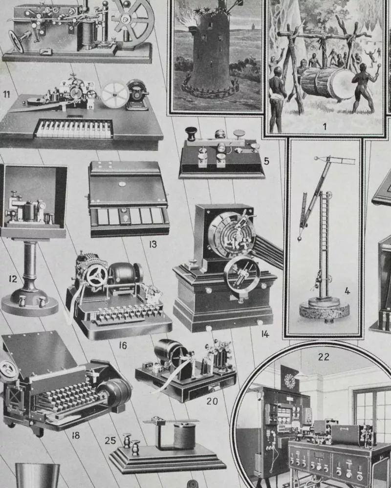 telegraphe-a13.jpg Télégraphe, téléphone et TSF, de Chappe à Marconi, 1930 – détail de la planche ancienne