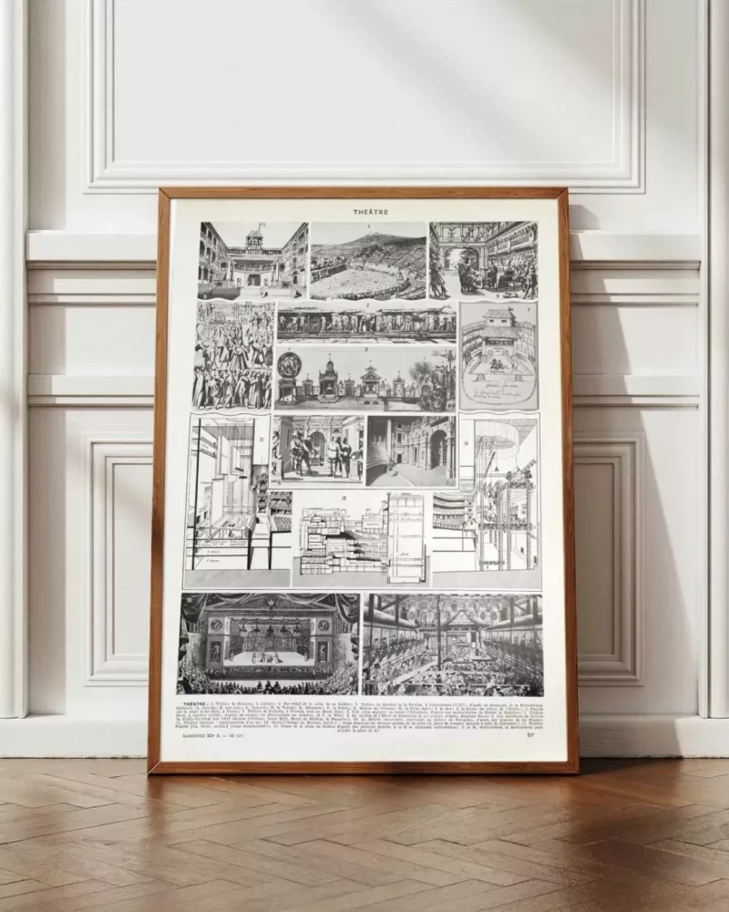 Théâtre histoire 1930, Dionysos Athènes Orange Opéra-Comique – planche encadrée en décoration murale