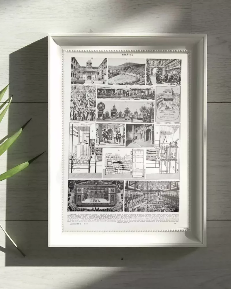 Théâtre histoire 1930, Dionysos Athènes Orange Opéra-Comique – planche encadrée en décoration murale