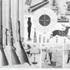 Tir positions fusils 1930, stand de tir, carabines, pistolets – détail de la planche ancienne