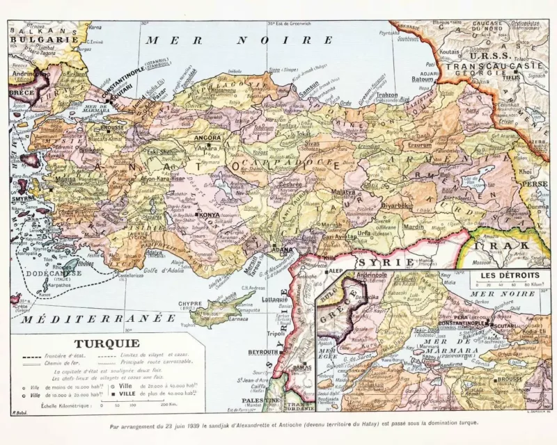 Turquie, carte mise à jour en 1939, planche édition 1930 – planche ancienne entière