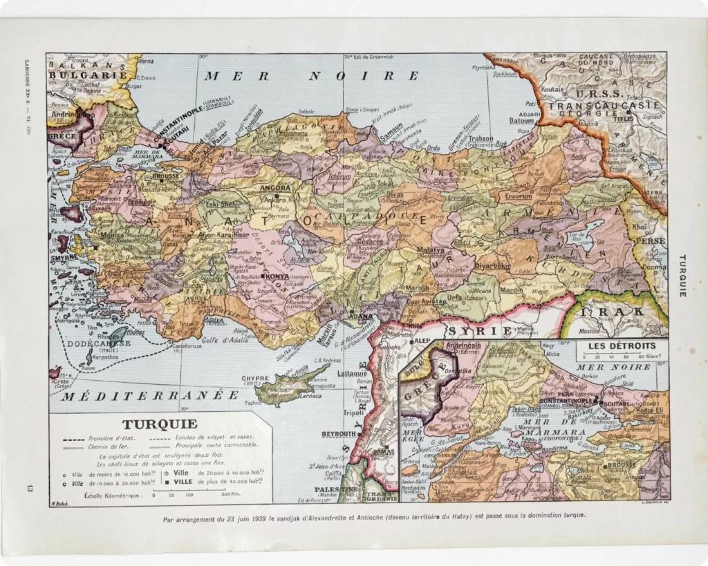 Turquie, carte mise à jour en 1939, planche édition 1930