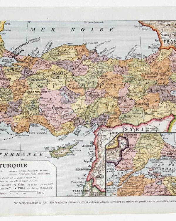 Turquie, carte mise à jour en 1939, planche édition 1930