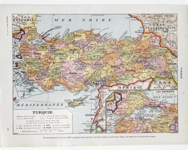 Turquie, carte mise à jour en 1939, planche édition 1930