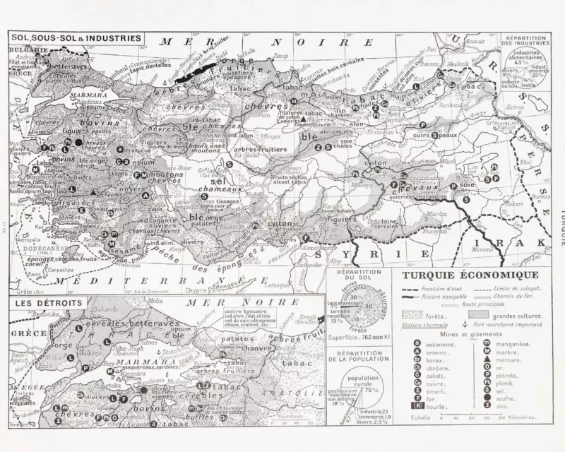 Turquie, carte mise à jour en 1939, planche édition 1930 – verso du document ancien