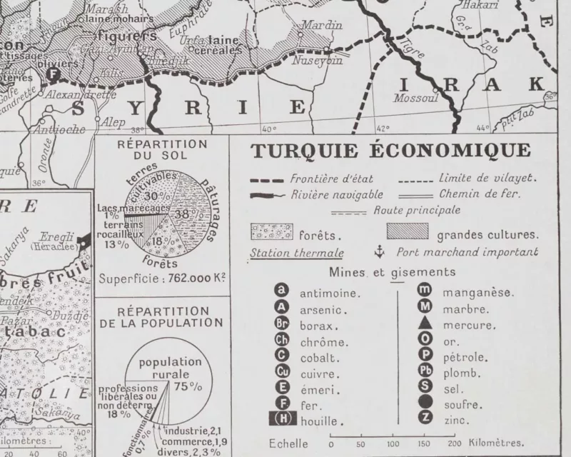 Turquie, carte mise à jour en 1939, planche édition 1930 – verso encadré en décoration murale