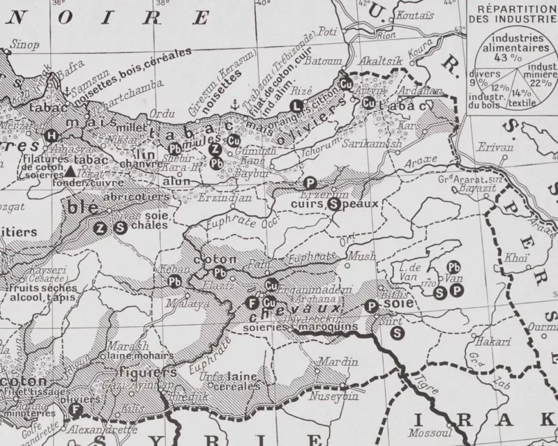 Turquie, carte mise à jour en 1939, planche édition 1930 – verso encadré en décoration murale