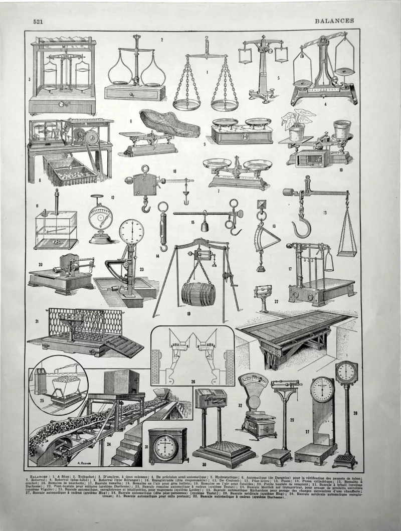 XX11928BALA-R-balances Balances, bascules, pesons et instruments de pesage, planche technique originale de 1928