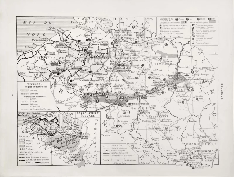 XX11928BELG-V-belgique-carte Belgique et Luxembourg, carte économique et industrielle, verso cartographique de 1928