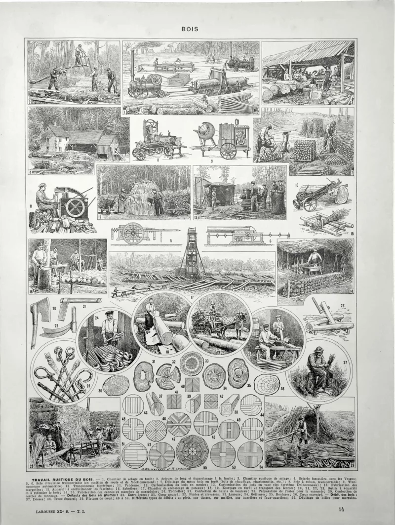 XX11928BOAC-Bois-sciage Bois, sciage, exploitation forestière et travail rustique du bois, verso de 1928