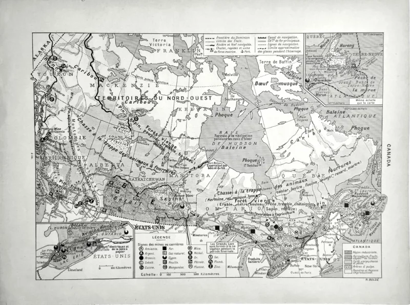 XX11928CANA-V-canada-carte Canada, carte économique en noir et blanc avec ressources, agriculture et industries, verso de 1928