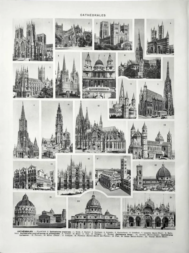 XX21929CATH-V-cathedrales Cathédrales et monuments gothiques, verso de la planche encyclopédique de 1929