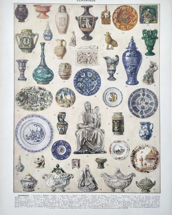Céramiques et faïences, planche de M. J. Vesque de 1929