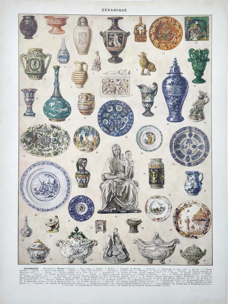 Céramiques et faïences, planche de M. J. Vesque de 1929