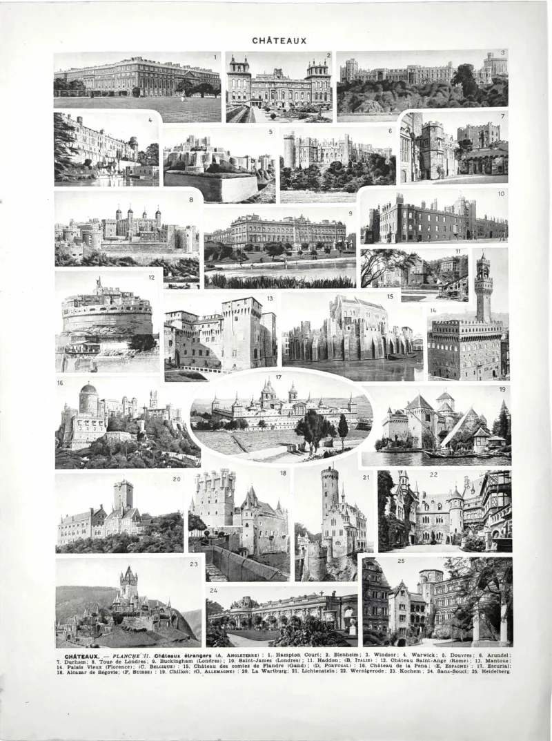 XX21929CHAT-V-chateau Châteaux et architecture, verso de la planche encyclopédique de 1929