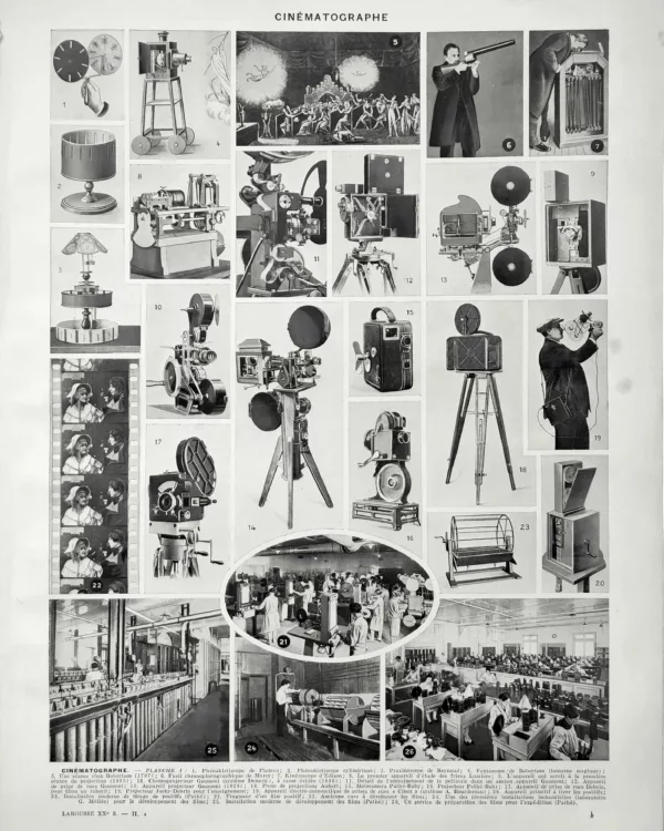 XX21929CINE-R-cinematographe Cinématographe, caméra et projection, planche technique originale de 1929