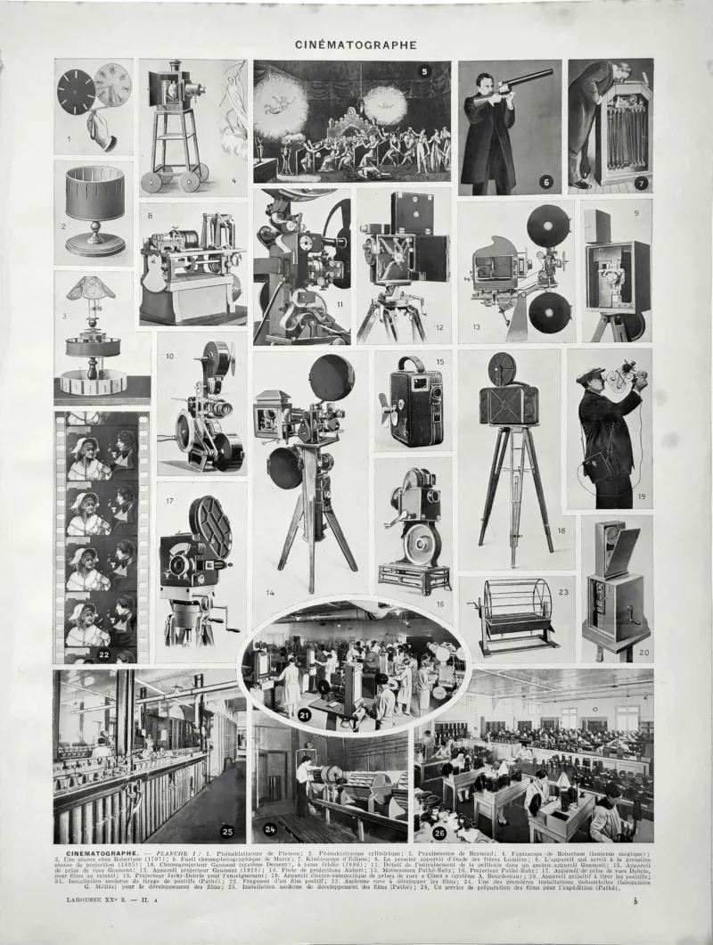 XX21929CINE-R-cinematographe Cinématographe, caméra et projection, planche technique originale de 1929
