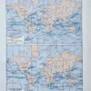 Courants marins du globe, planche scientifique originale de 1929