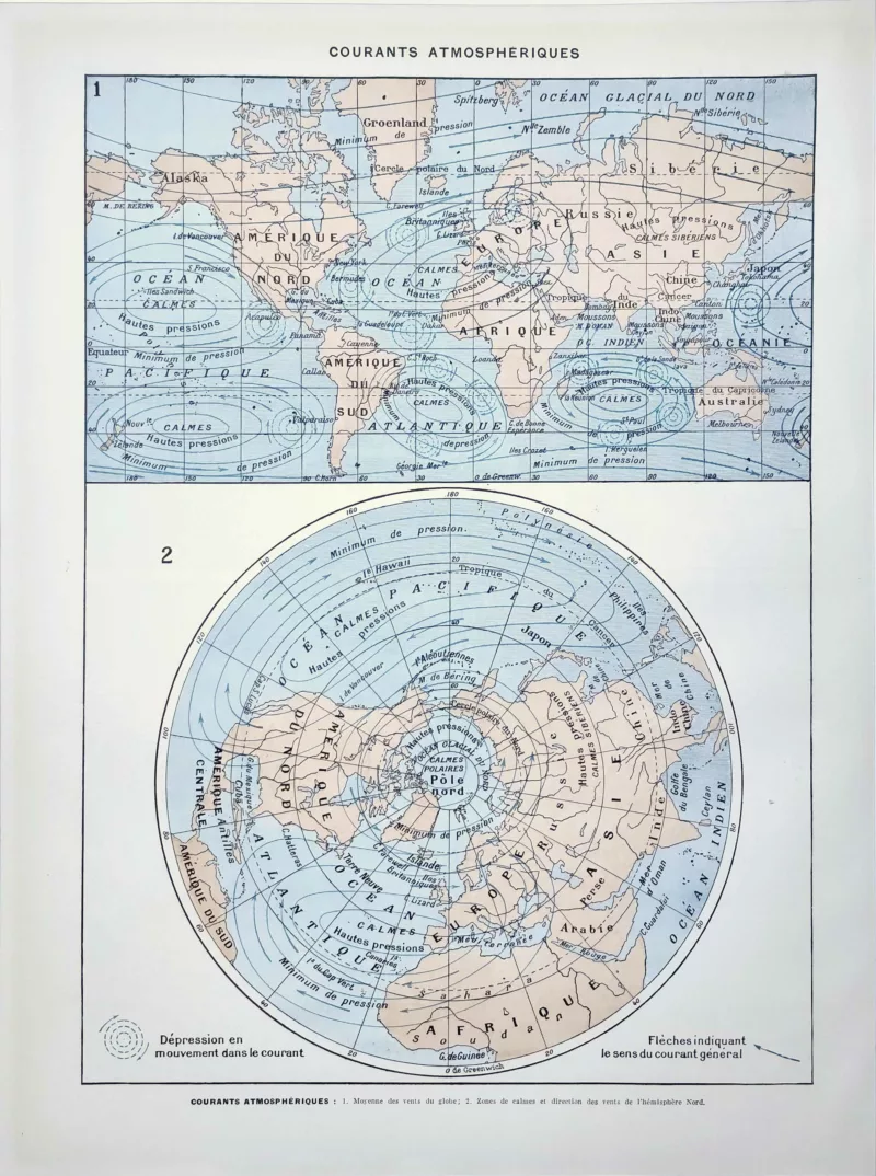 Courants atmosphériques du globe, verso de la planche scientifique de 1929