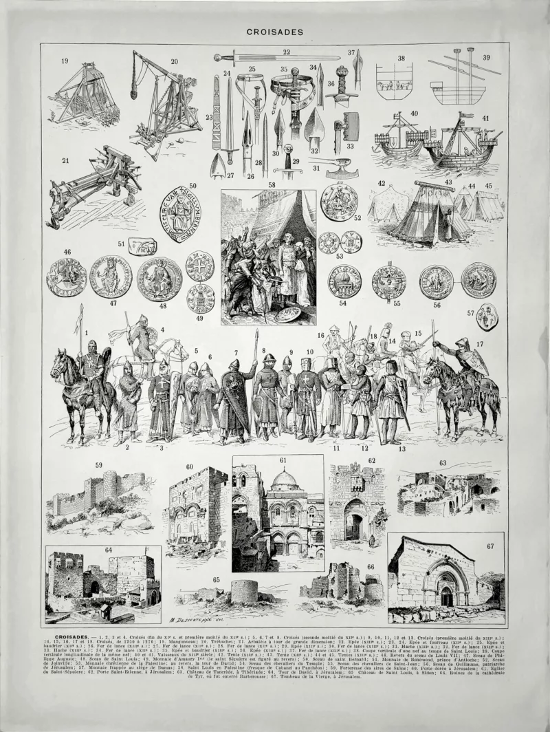 Croisades et histoire médiévale, verso de la planche encyclopédique de 1929
