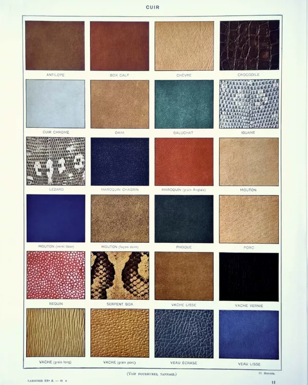XX21929CUIR-R-cuirs Cuirs, fabrication et travail du cuir, planche encyclopédique originale de 1929