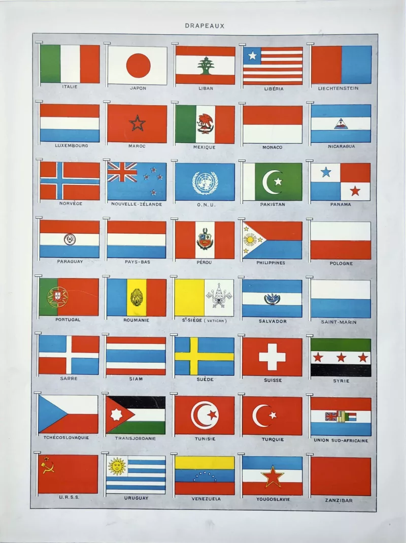 Drapeaux et pavillons, verso de la planche encyclopédique originale de 1929