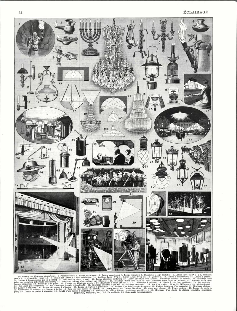 XX31930ECLA-R-eclairage Éclairage, lampes et techniques lumineuses, planche d’Auguste Goichon de 1930